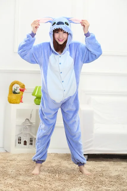 Adult Kigurumi Onesie Anime Women Costumes Cosplay Cartoon Animal Sleepwear Stitch Star Unicorn Pikachu Winter Warm Hooded 2019 -