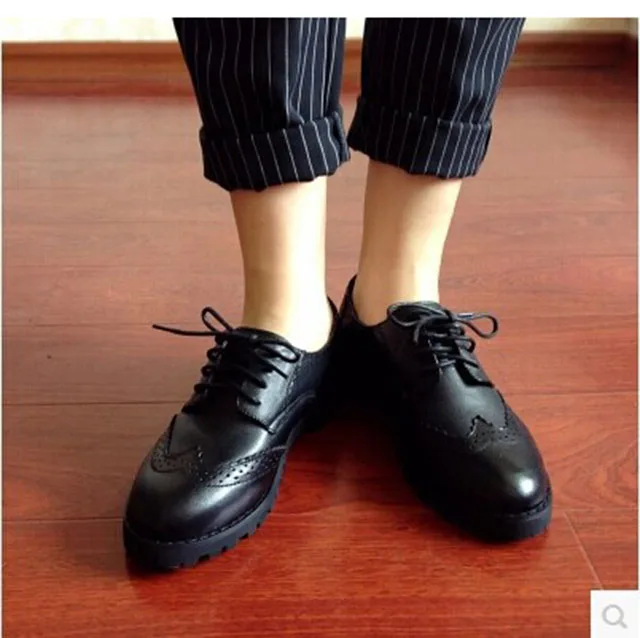 EAGSITY/Туфли-оксфорды из натуральной кожи; женская обувь с перфорацией типа «броги»; нескользящая Повседневная модная женская обувь с круглым носком на шнуровке; Цвет Черный