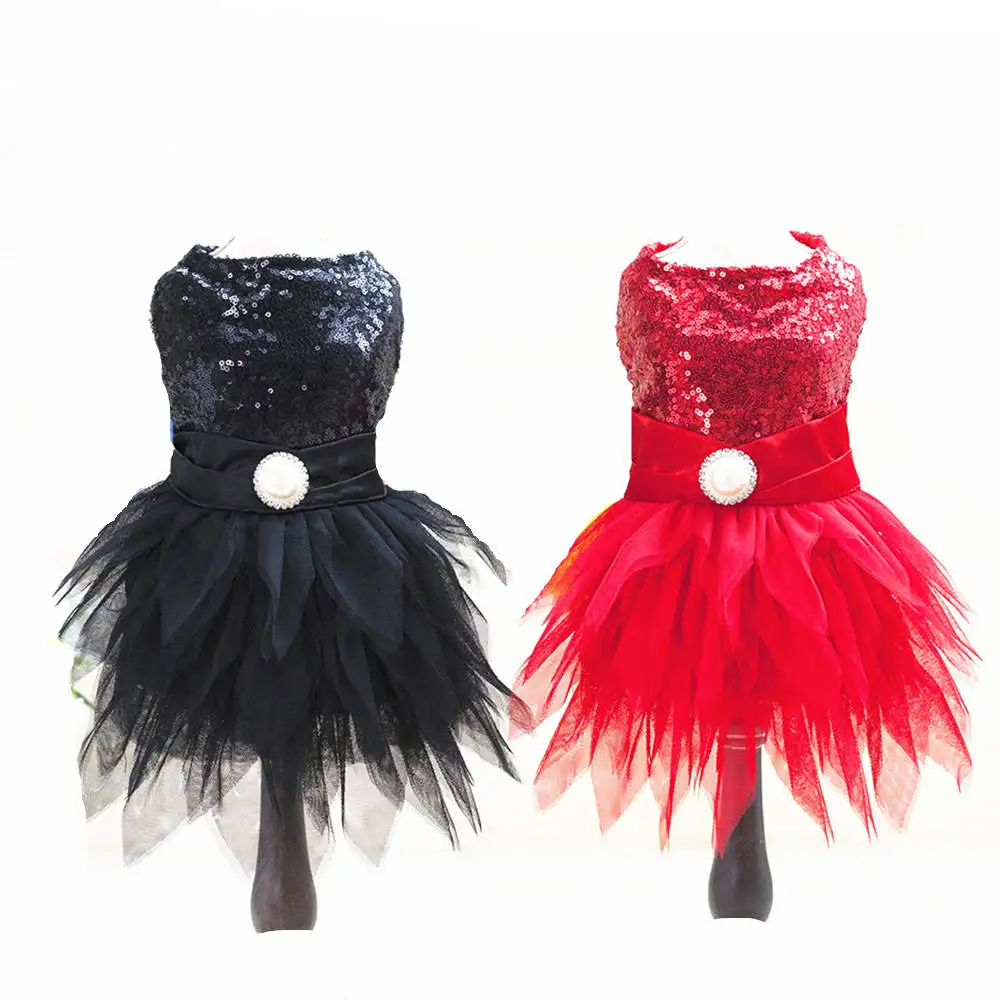 

Newest red black puppy pet dog dance dress for chihuahua pet clothes