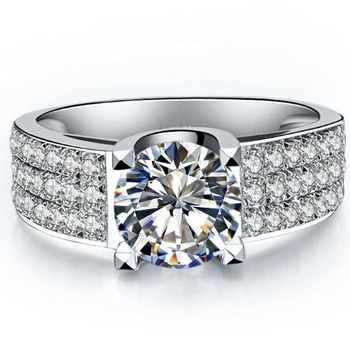 

Brand Classic 2CT Micro Paved Round Clear Solid White Gold NSCD Quality Synthetic Carbon Ring for Women Engagement Jewelry