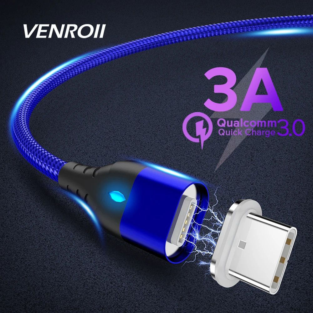 كابل مغناطيسي نوع C USB للهاتف المحمول الحبل 3A سريع شحن USB-C سلك لسامسونج S10 S9 S8 1 m 2 m نوع -C البيانات Kable ل Redmi