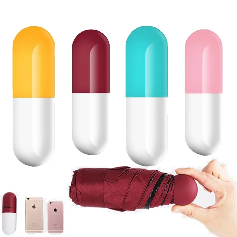 

1PC Travel Size Women Umbrella Mini Colorful Capsule Umbrella for Sunny Day Windproof Folding Anti-UV Umbrellas Compact Raingear
