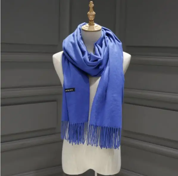 Женские однотонные кашемировые шарфы с кисточками, женский зимний осенний длинный шарф, высокое качество, Женская шаль, горячая распродажа, мужской шарф - Цвет: Синий