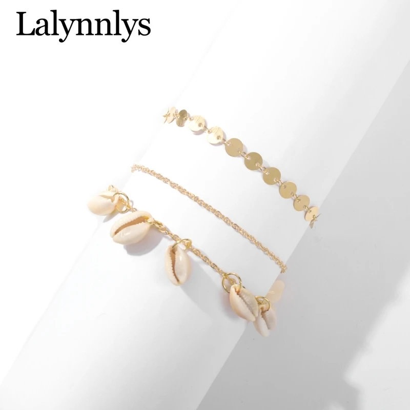 Lalynnlys Модные золотые блестки в виде ракушки болтаются браслеты на босую ногу сандалии цепочка на щиколотке для женщин девочек летние пляжные ювелирные изделия Новинка A00441