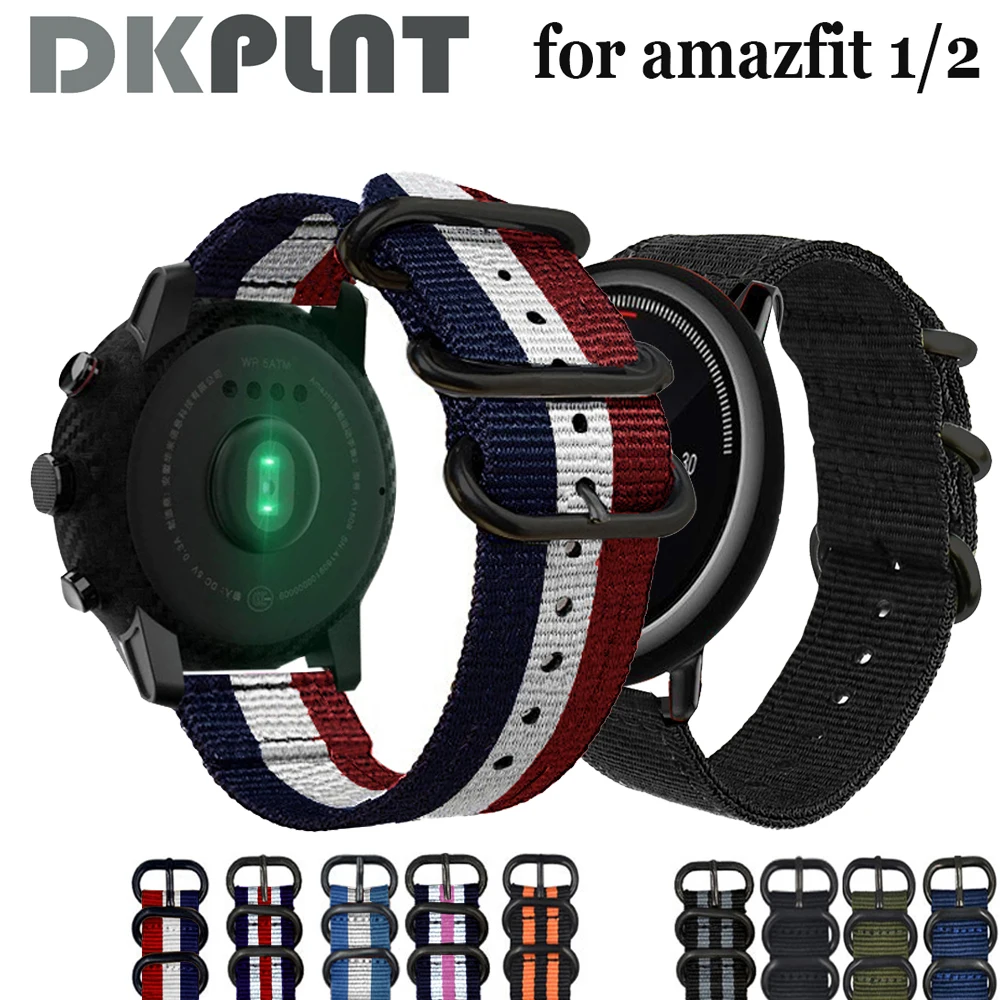 

DKPLNT Colorful Nylon Woven Wristband With Buckle Replacement Strap for Amazfit Bip for Xiaomi Huami Amazfit Pace Bracelet 22mm