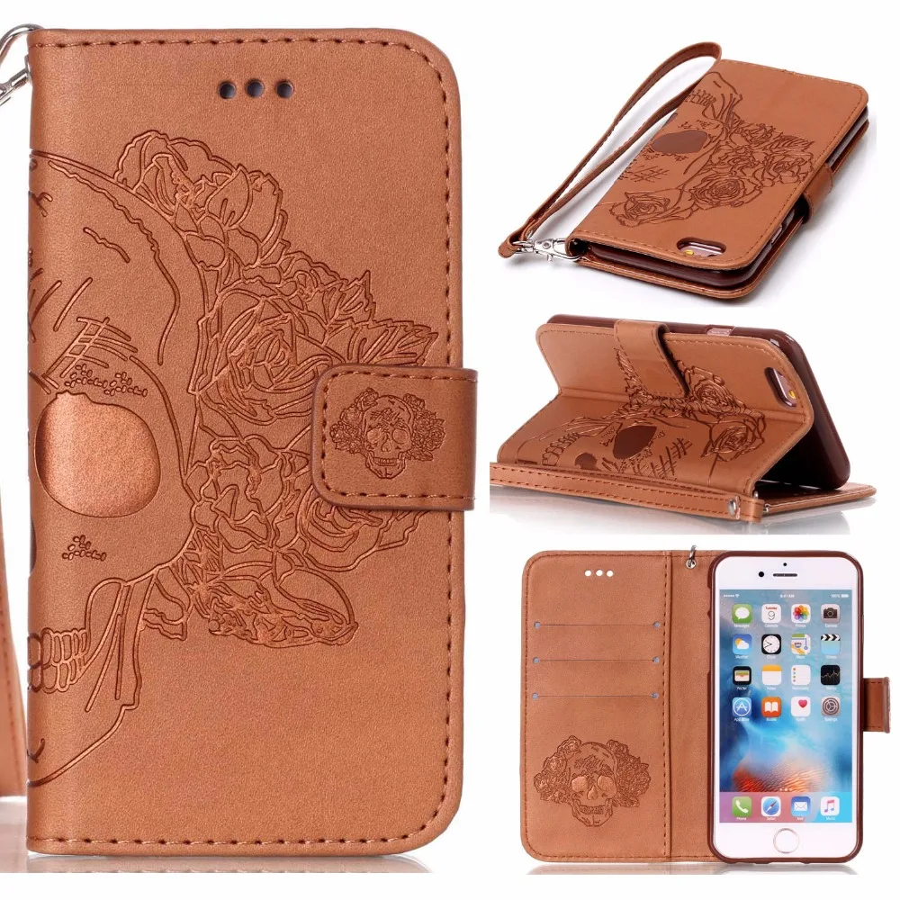 

DAXING Skull Flower Pattern Wallet Flip PU Leather Case For iPhone 7 / 7 Plus 4.7 5.5 inch Coque i Phone Bag for iphone 6 6s 5S