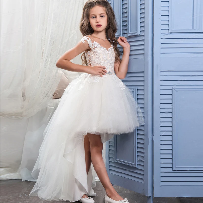 Милое платье с цветочным узором для девочек на свадьбу, детское платье для маленьких девочек, платье с v-образным вырезом на спине, Бальное праздничное платье для причастия