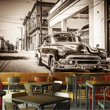 Beibehang пользовательские большие фото обои 3d ретро ностальгические черный и белый улица классический автомобиль отель ресторан росписи 3d обои