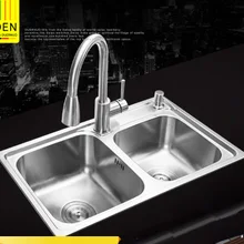 Двухместный утолщение чаша lavendered расслоение ленты 304 из нержавеющей стали Матовый Матовый Кран ручной big twin раковина с кран набор