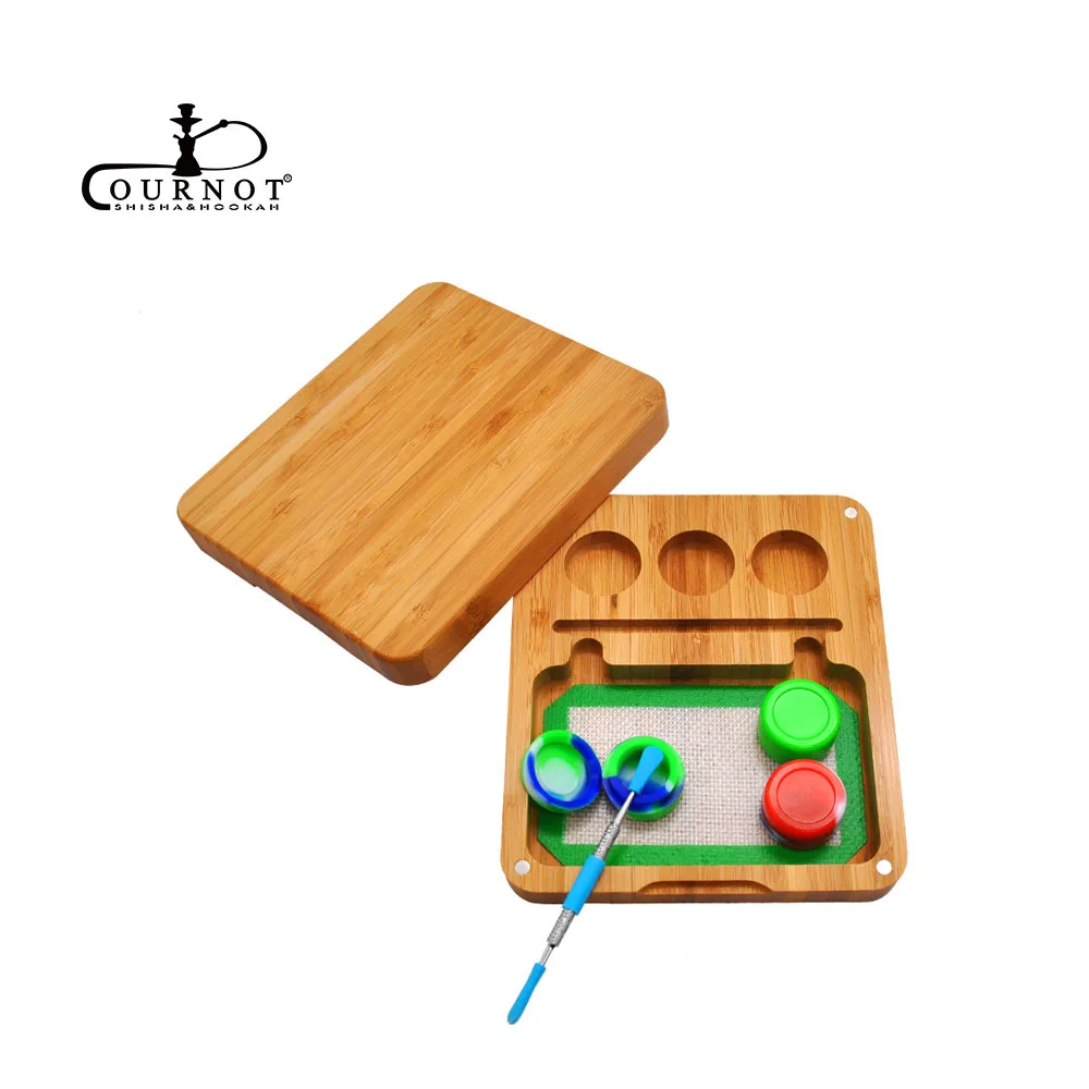 Cournot Bamboo Rosin Storage Set 3 Oil Wax Jar 1 Stainless Steel