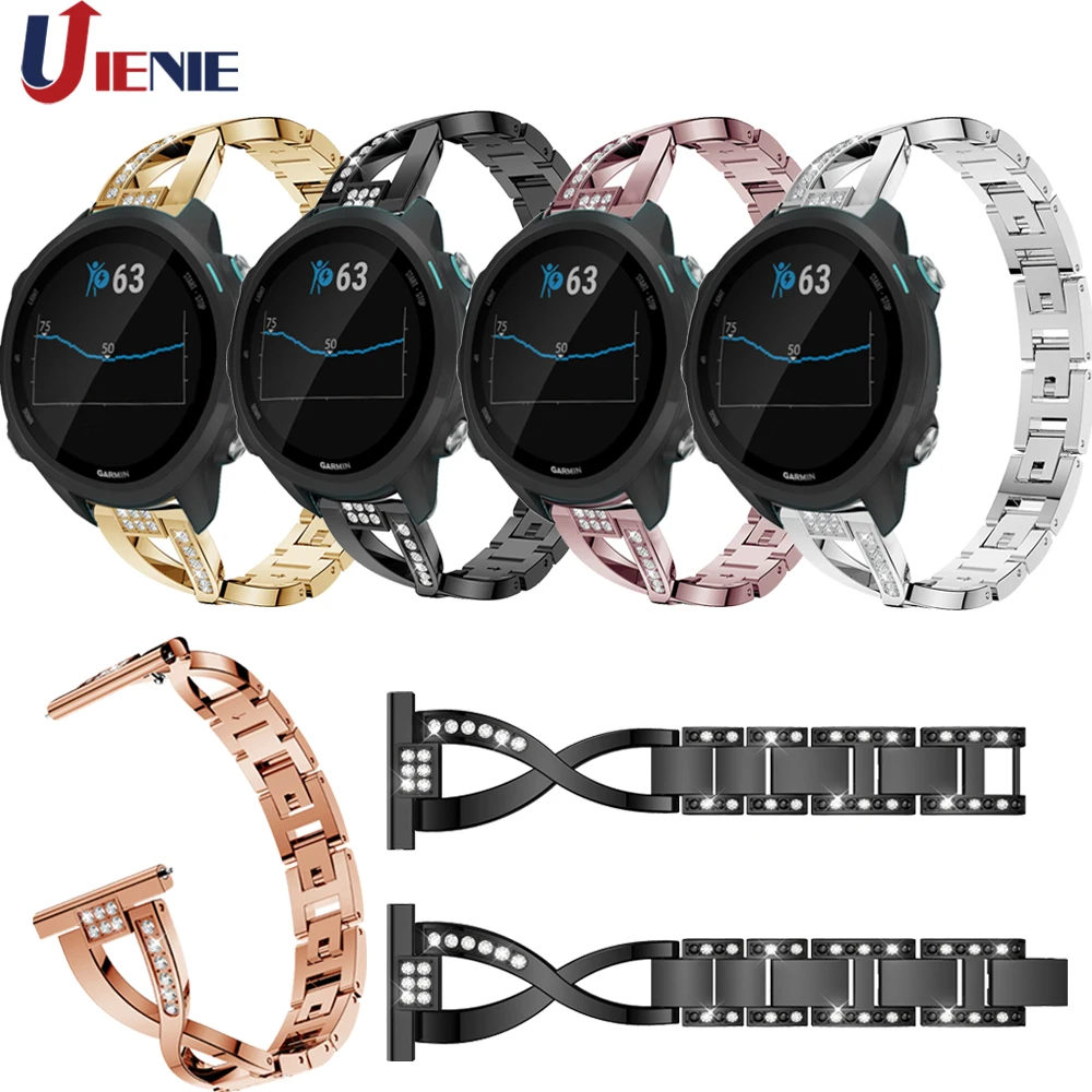 

20mm Stainless Steel Crystal Watchband Strap Band for Garmin Forerunner 245/245M/645/Vivoactive 3/Vivomove HR Bracelet Wristband