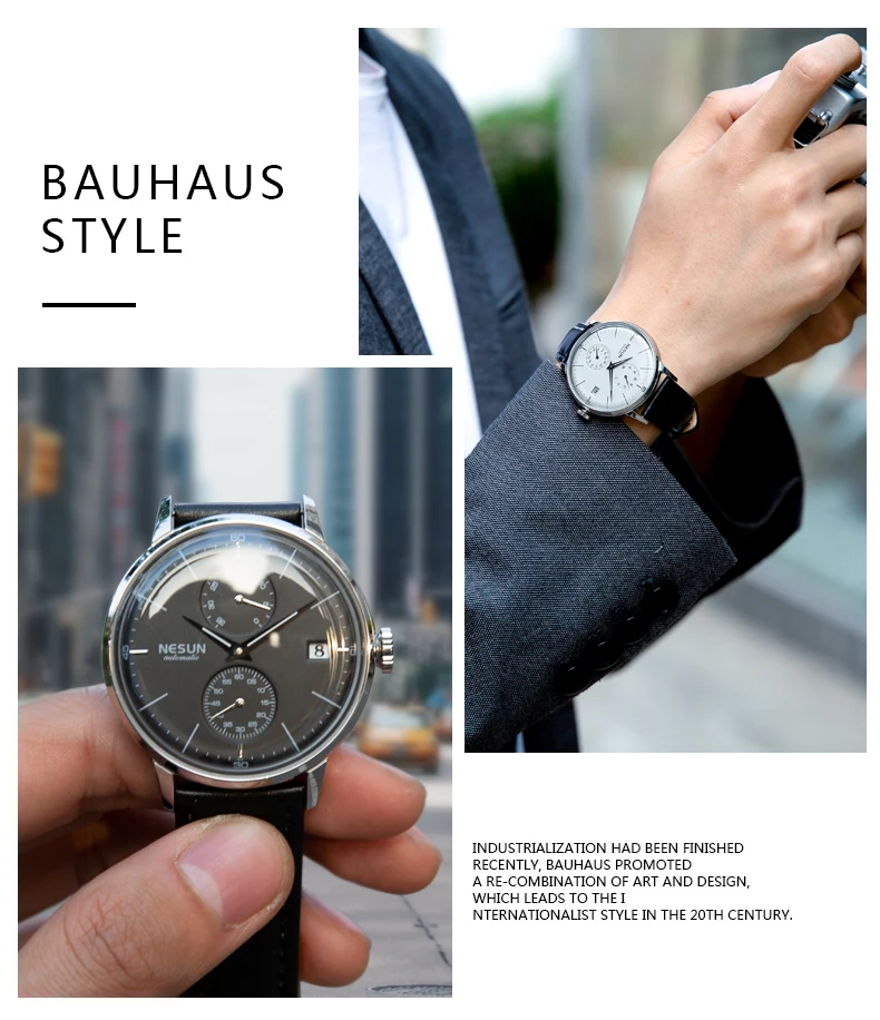 Люксовый бренд Мужские часы Nesun автоматические механические часы для мужчин сапфир relogio masculino Натуральная кожа ремешок часы N9606-3