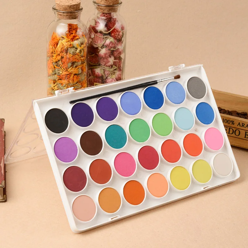 

12/16/28/36 Colors Portable Plastic Box Travel Solid Pigment Watercolor Paints Set With Brush Pen For Painting School Supplies