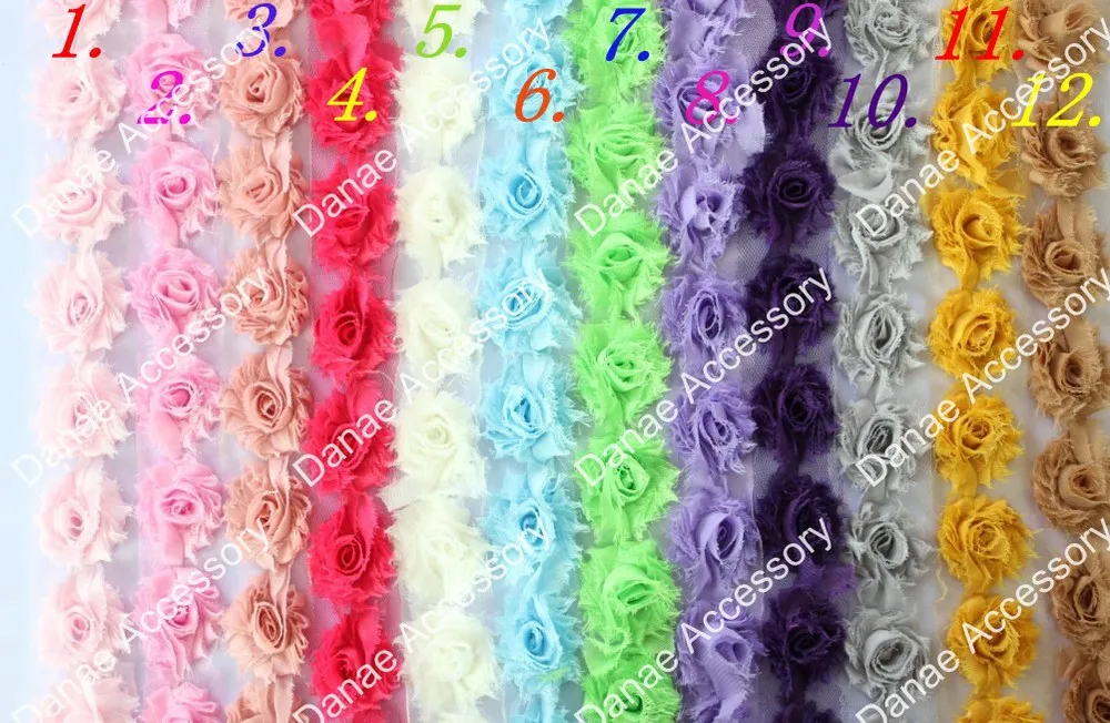 

Wholesale~cute 1.5" shabby Rose Chiffon lace flower Tirm , Mini Shabby Chic Frayed flower 50yards/lot