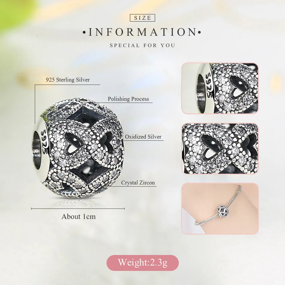 ELESHE Real 925 Sterling Silver Infinity Charm Crystal Openwork Charm Beads Fit Bracelet Authentic Luxury DIY Jewelry