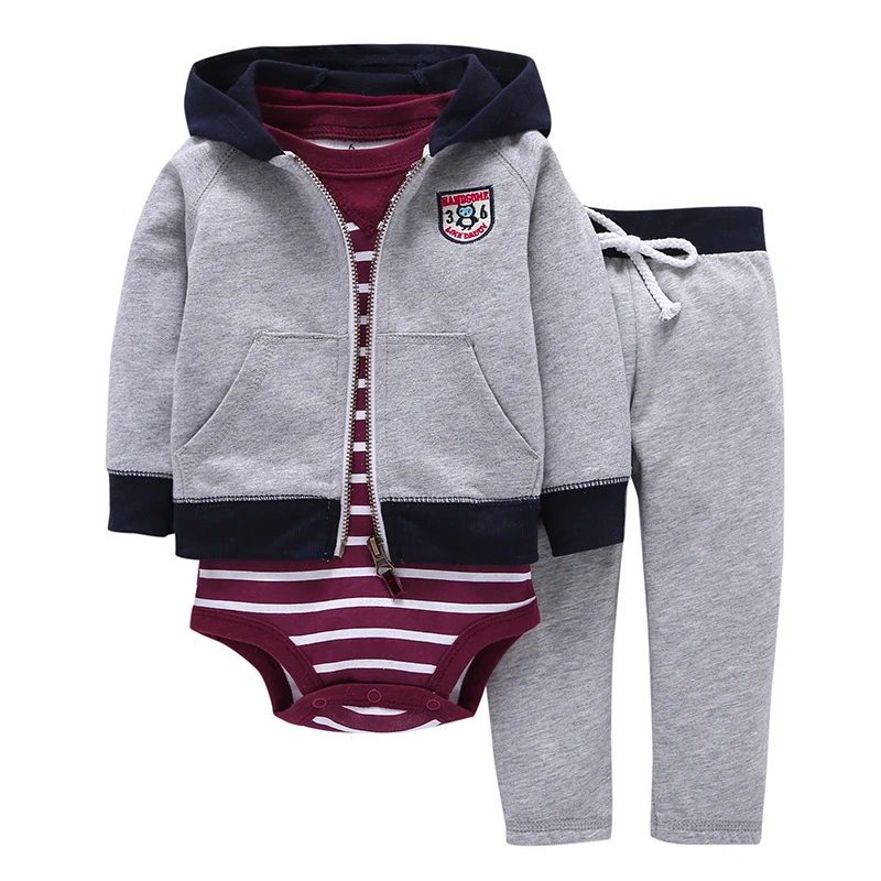 

newborn baby boy girl clothes set long sleeve jacket+stripe rompers+pants outfit infant clothing suit cotton unisex costume 2019