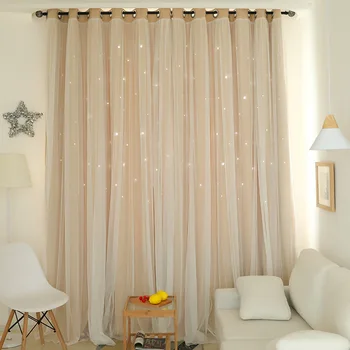 

Hollow Star Thermal Insulated Blackout Curtains for Living Room Bedroom Window Curtain Blinds Stitched with white Voile