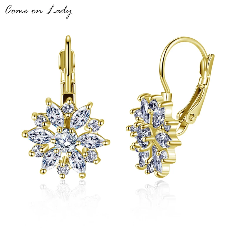 Женские серьги кольца с фианитом серебро/розовое золото|hoop earrings|flower hoop earringsearrings
