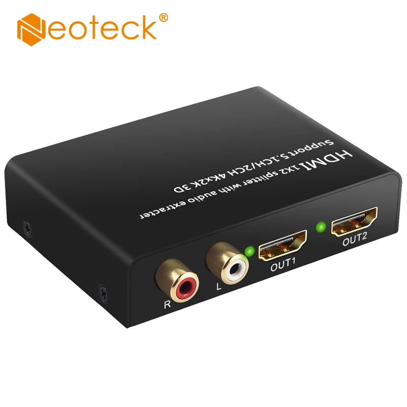 

Neoteck 4K HDMI Audio Extractor with 2 Way HDMI Splitter DAC HDMI to Optical SPDIF Toslink Converter Digital to Analog Stereo