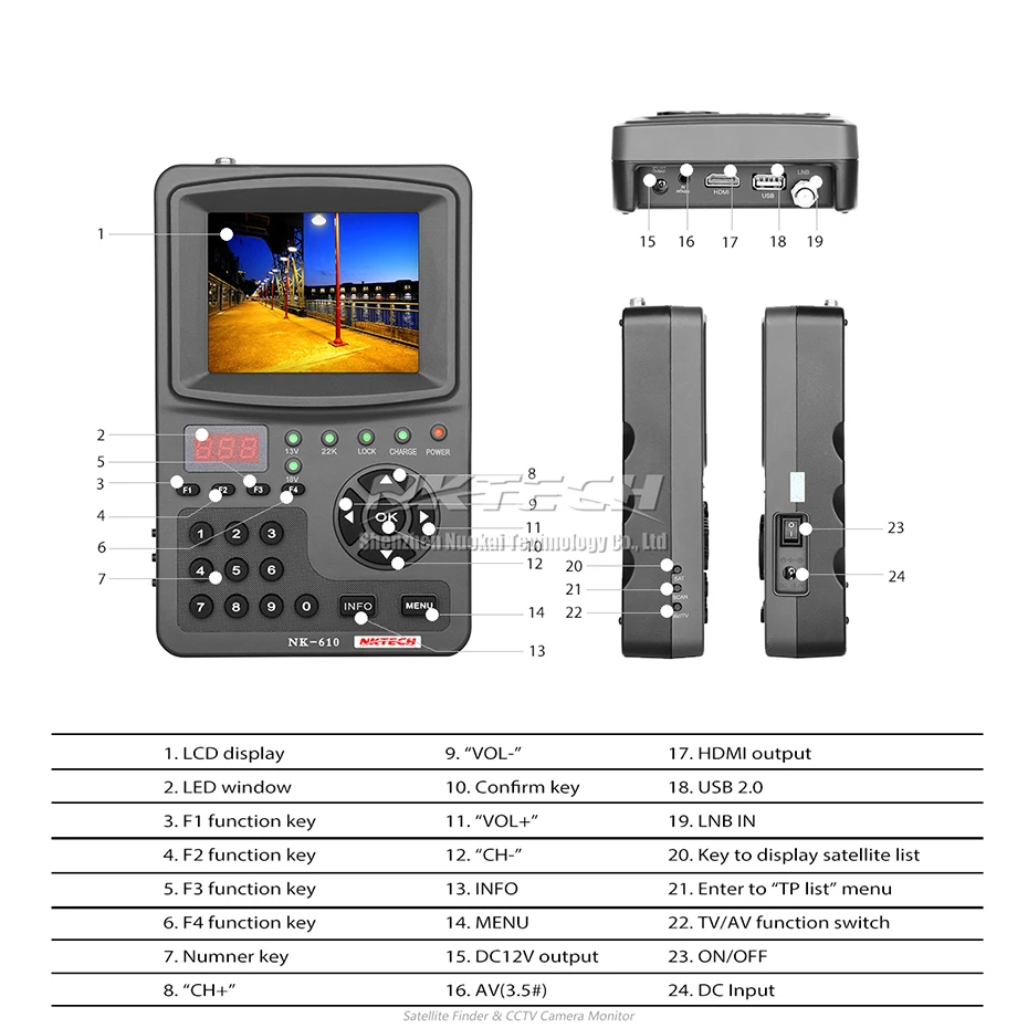 NKTECH HD цифровое спутниковое устройство поиска ТВ-сигнала NK-610 монитор камеры CCTV Тест er аналоговая камера s Видео Аудио тест 1080P 3," TFT