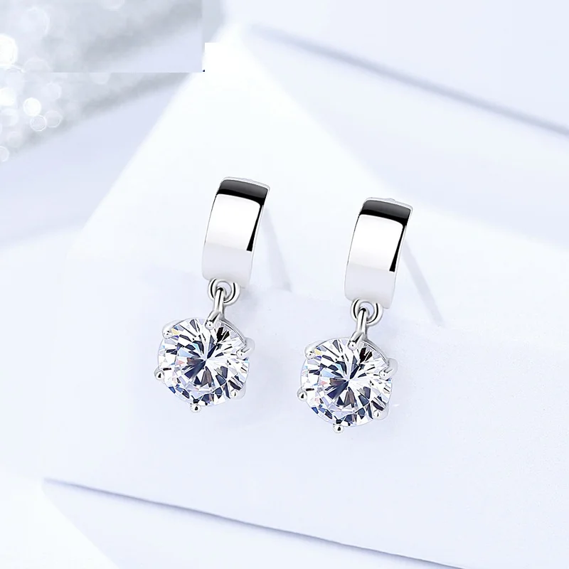 

Genuine 925 sterling silver earring drops for women Single Drill Zircon stone drop earring Wholesale Direct double color