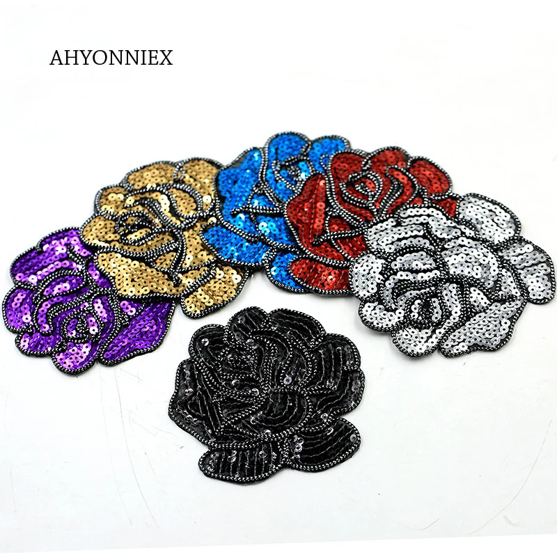 AHYONNIEX 5 шт./лот расшитые блестками бусины бренд роза ткань патчи гладить на аппликация на сумку наклейки на одежду