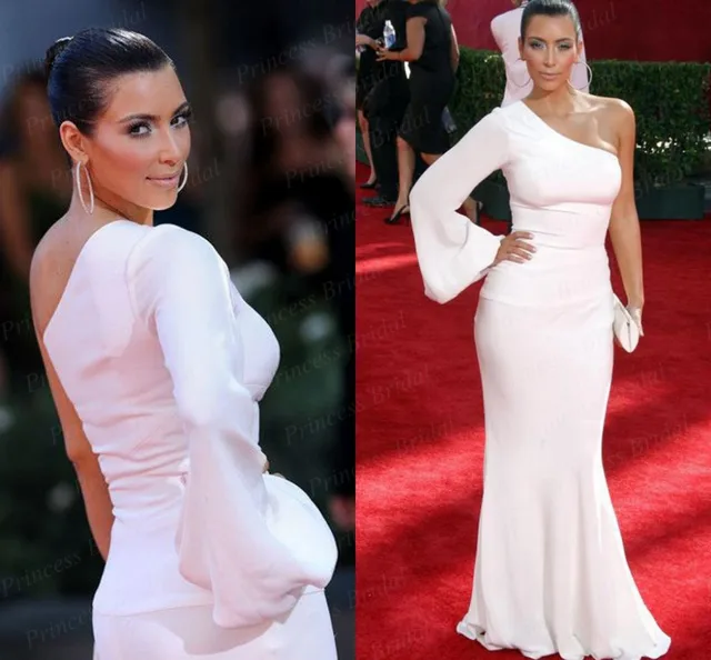 Kim Kardashian White One Shoulder Dress