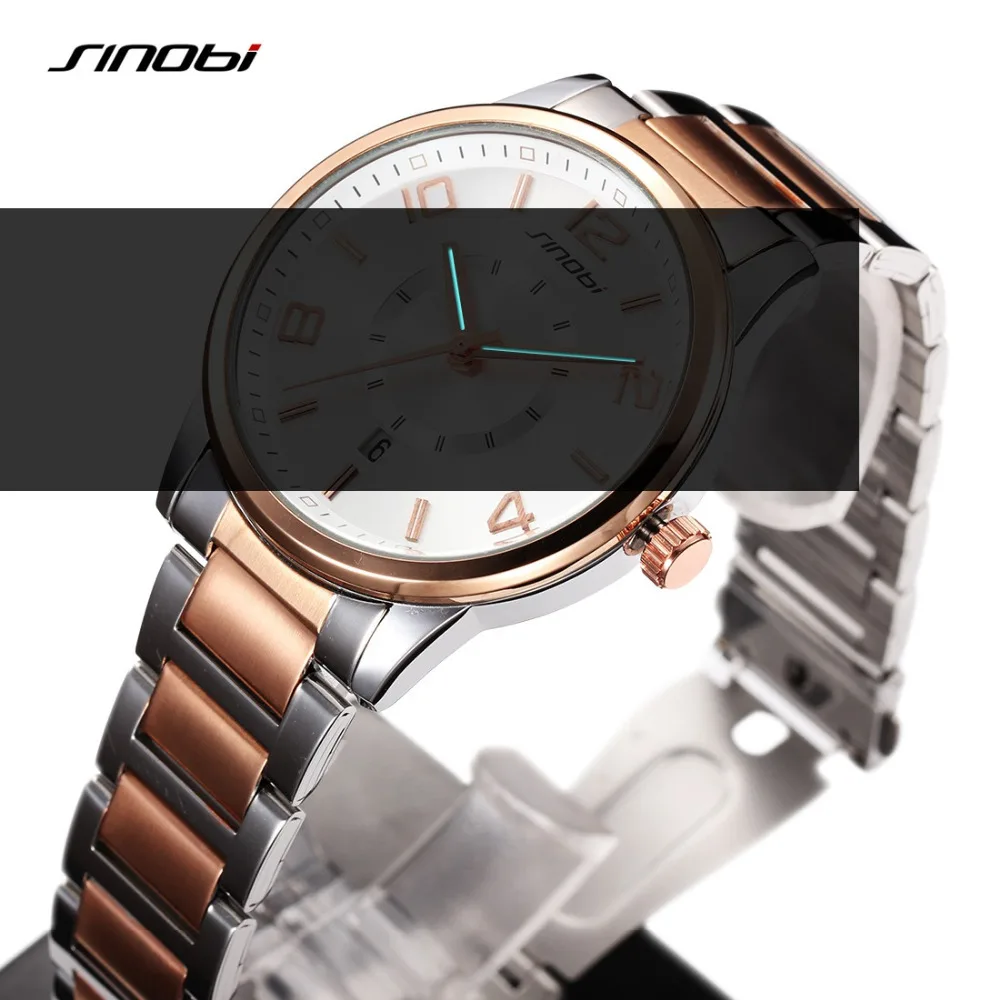 SINOBI Модные женские деловые наручные часы от ведущего бренда, роскошные золотые женские кварцевые часы с датой, женский браслет, relogio feminino