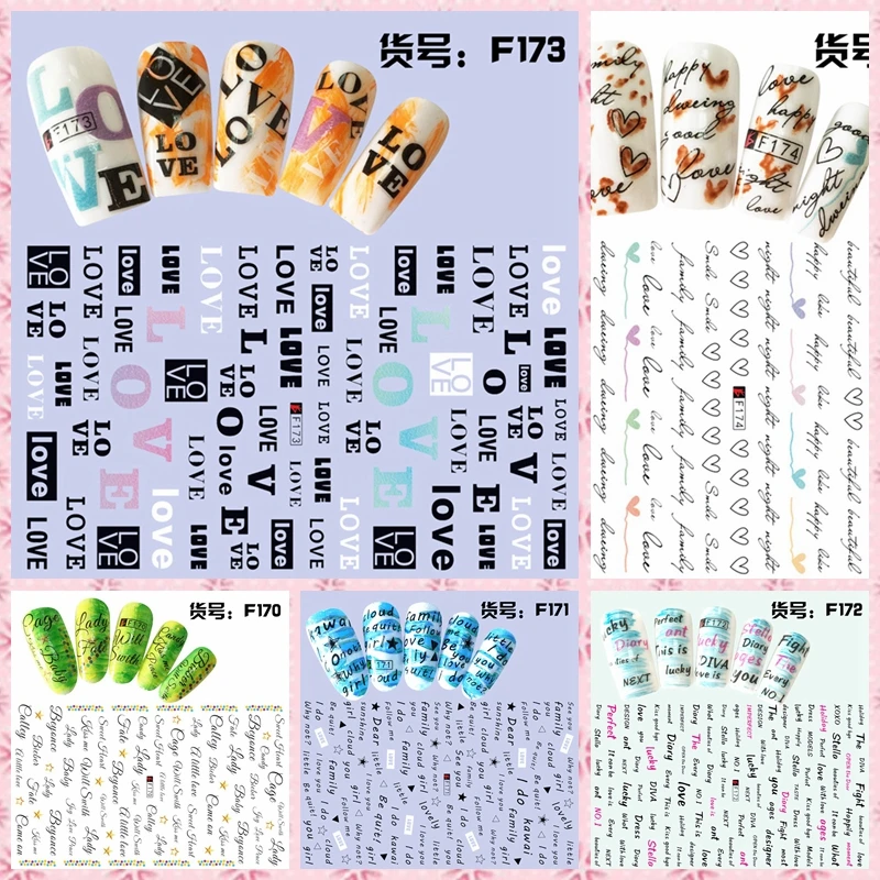 

1 Sheet 3D Love Bady Luck English Letter Pattern Adhesive Nail Art Stickers Decorations DIY Salon Tips F17X#