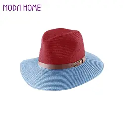 Корейская Мода фетровая шляпа кожаный ремень Цвет блок полями пляжные Защита от солнца соломенная шляпа унисекс 3 стиля Цвет Chapeu feminino