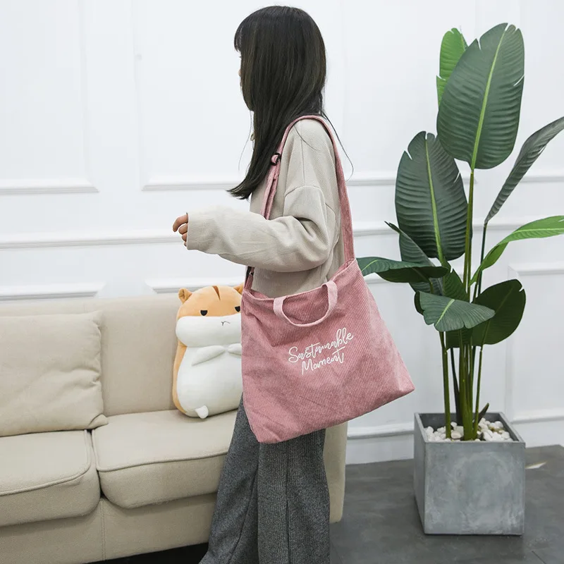 

Women Corduroy Canvas Bag Embroidery Cotton Cloth Shoulder & Crossbody Bags Female Messenger Bag Lady Tote Zipper Handbag