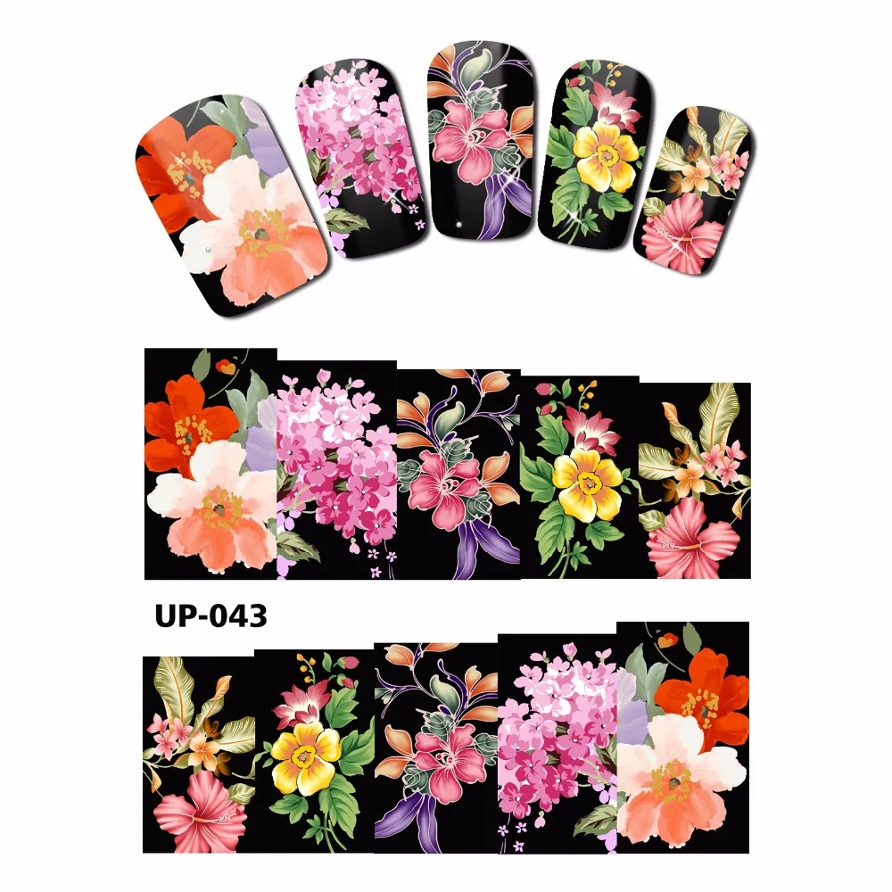 

NAIL ART BEAUTY TATTOO WATER TRANSFER DECAL SLIDER WATER COLOR PAINTING FLOWER ROSE PEACH PEONY BLACK GROUND UP043-048