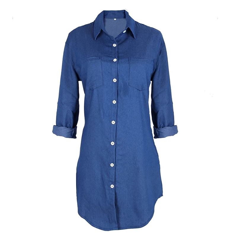 

Women Summer/Autumn Jean Long Sleeve Loose Denim Mini Dress Sexy Vestidos Casual Long Party Dresses T Shirt Dresses