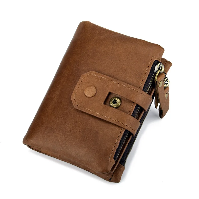 2018 New Genuine Leather Retro Short Men Wallet Clutch Double Zipper Coin Purse Vintage Bifold Male Card Holder | Багаж и сумки
