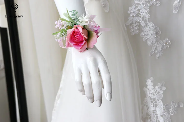 pink wrist corsages bracelet bridal boutonniere wedding flowers  (22)