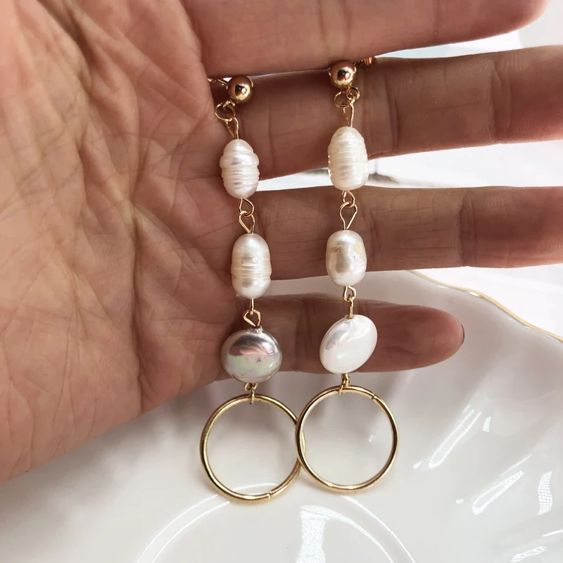 

KBJW Original Long Tassel Dangle Earrings For Women Irregular Freshwater Pearl Shell Drop Earring Gold Color Pearl Earring Women