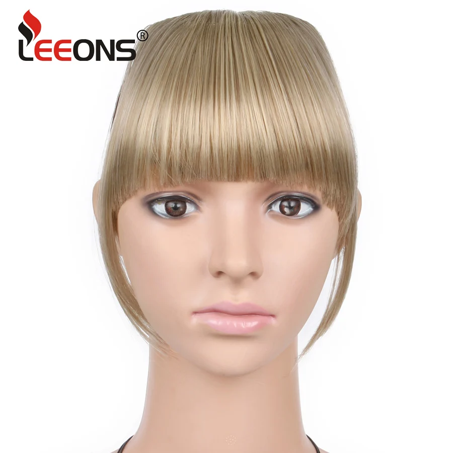 Leeons Natural Blunt Bangs Clip-In Dark Light Brown Black Synthetic False Hair Fringe Pure Colors 6\