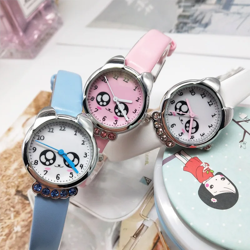 

2019 new cute cartoon quartz watch children leather ladies watch poor kitten kid watch kid boy girl relojes