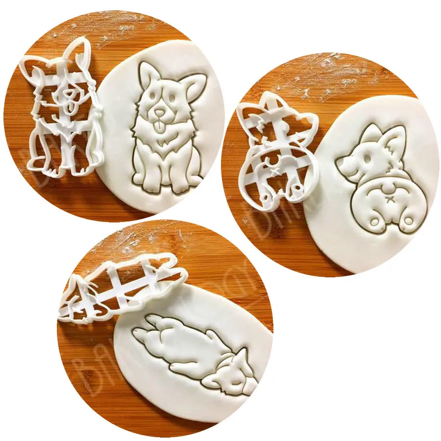 

3pcs Dog Corgi Cookie Cutter Mold Royal Pet Shape Mould Dough Biscuit Pastry Fondant Tools For Wedding Birthday Party Cake Decor