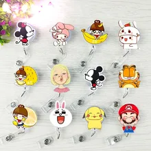 Лидер продаж 1 шт. Высокое качество акриловый выдвижной значок медсестры катушка клип мультфильм Микки Минни Марио Банни ID карты держатель