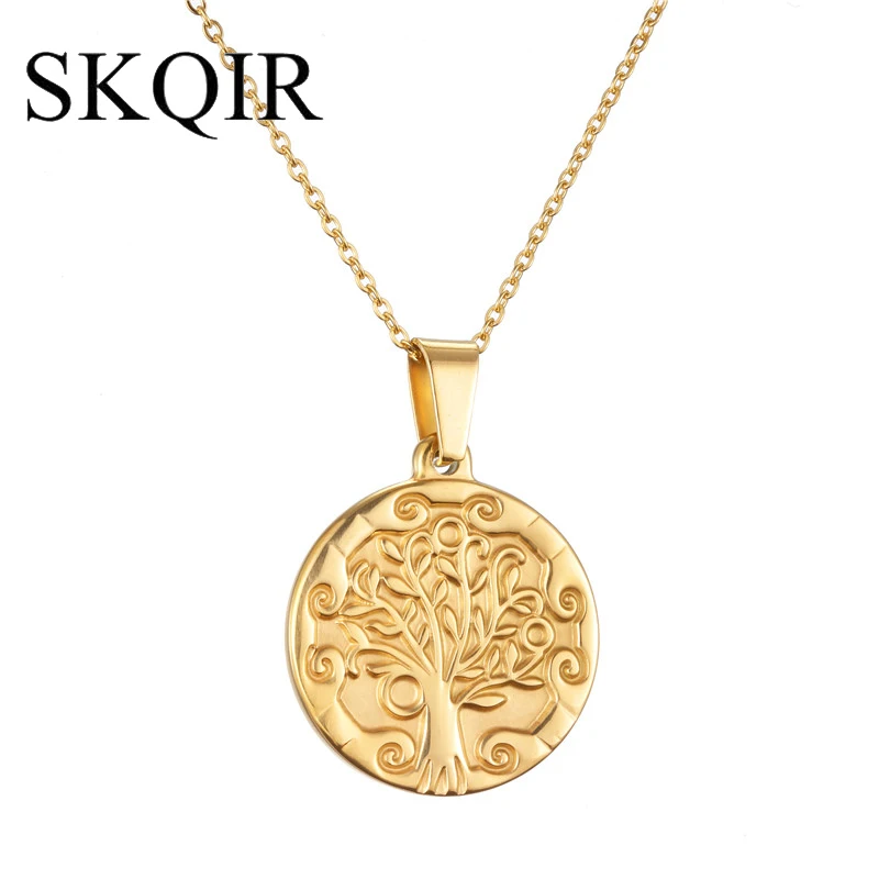 

Tree of Life Round Pendant Wafer Dangle Gold Silver Color Necklace Bijoux Femme Fashion Jewelry Collier Elegant Family Love Gift
