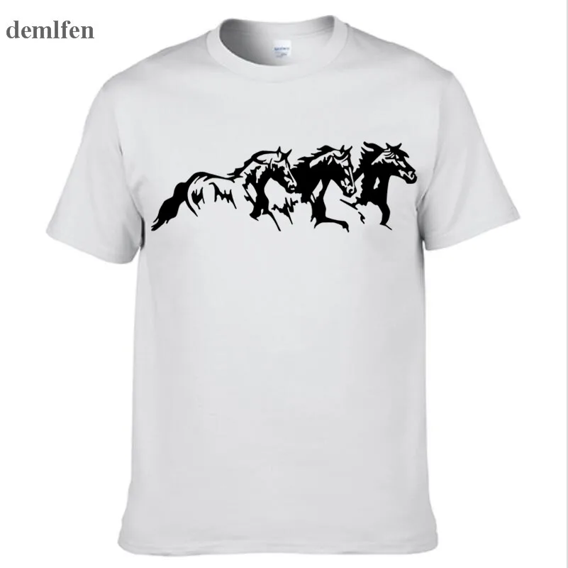 

Brand Contton Men T-shirts Fashion Race Horses T Shirt Male Solid Cotton Mens Tee Summer Cool Tops