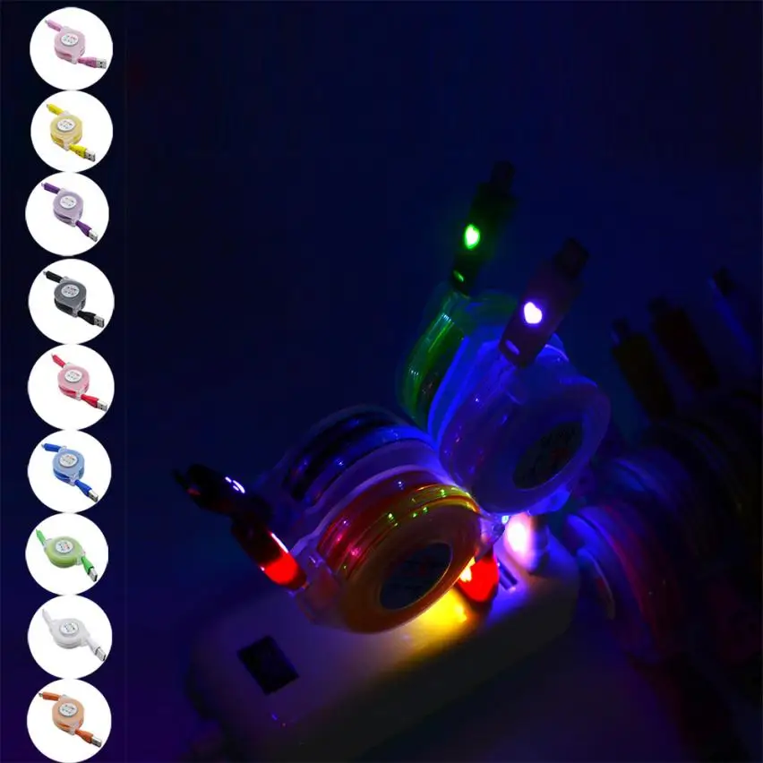 

1M Universal LED Light Micro Interface USB to USB Retractable Cable Data Charger Faster Speed Charging Cord For Phone 23 Apr 26