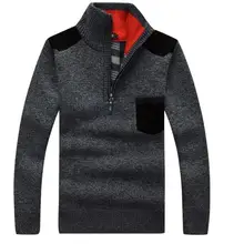 Осень зима мужской шерстяной свитер на молнии пуловеры со стойкой воротник тонкий крой толстый свитер мужской карман сшивание свитера