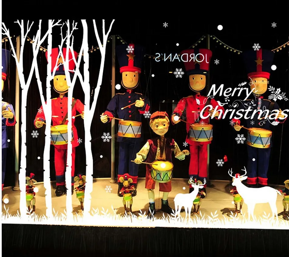 DIY Рождественский лес и Лось стеклянная Наклейка Рождество год гостиная окно фон домашний декор Съемная Наклейка на стену s