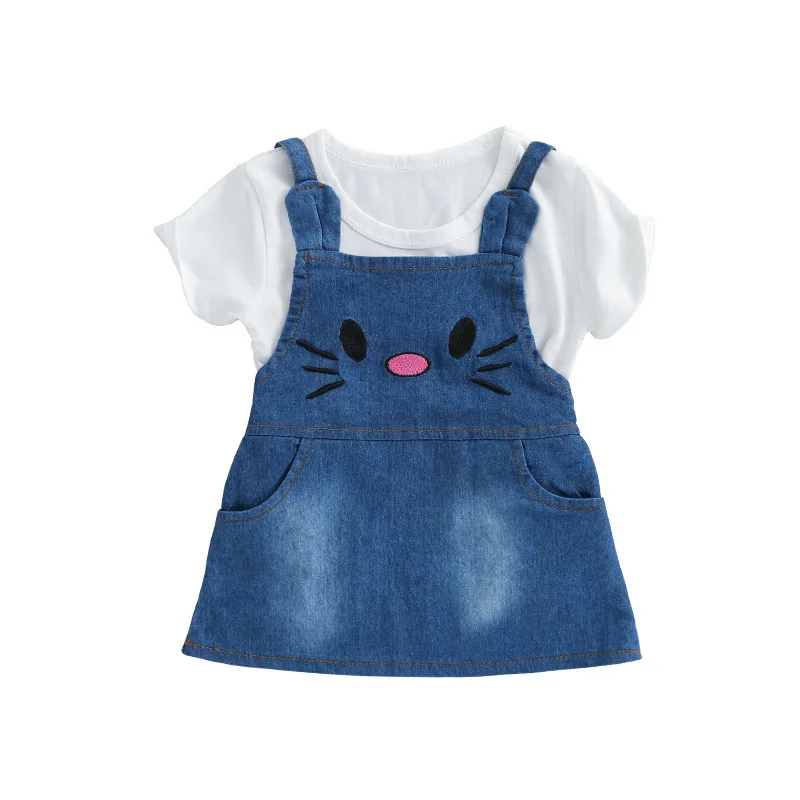 

Toddler Baby Set For Girl Outfit White T-shirt & Jeans Skirt 2pcs Newborn Baby Girl Clothes Cotton Princess Birthday Infant Suit