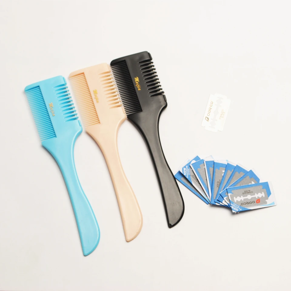 

3 Pcs Quality Professional Hair Razor Comb Hair Razor Cutting Thinning Comb Device Trimmer Comb with 10 Extra Blade for Free Hot