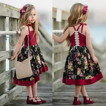 Летнее милое детское платье для маленьких девочек платье-пачка на бретельках без рукавов красного цвета с цветочным принтом; праздничное платье принцессы; платье с цветочным рисунком, сарафан, одежда из хлопка
