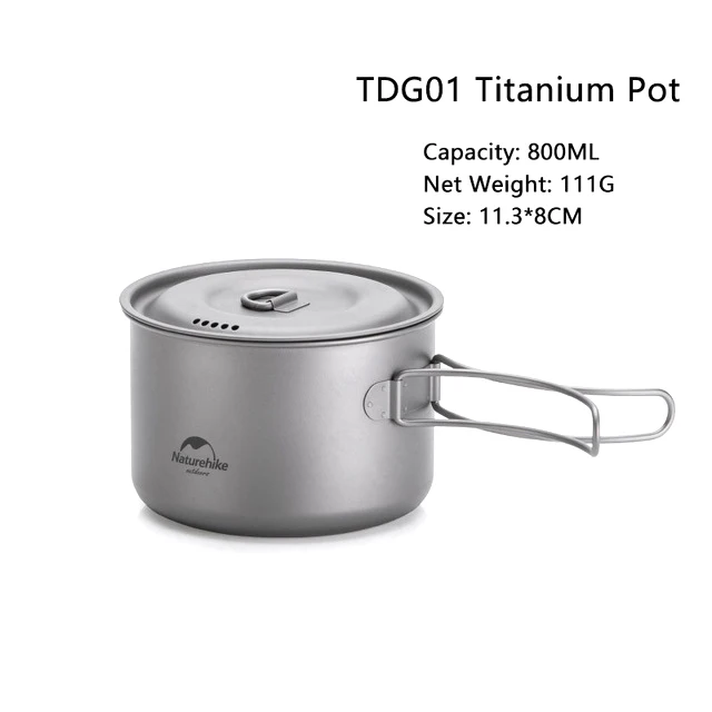 Naturehike al aire libre de titanio olla freír Pan taza de la luz Ultra-Camping senderismo Picnic vajilla utensilios de cocina 800 ml 1250 ml