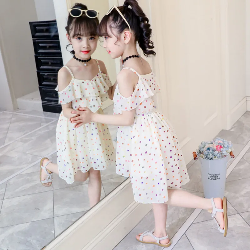 

Dot Strapless Girl Dresses Summer Chiffon Kids Dresses Dot Children Clothing Princess Party Dress for Girls Clothes Vestidos